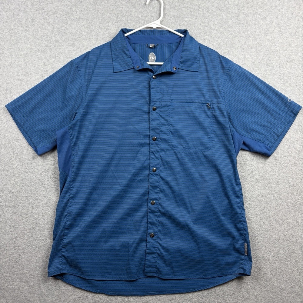 Club Ride Shirt Mens XL Blue Striped Performance Cycling Vented Pearl Snap